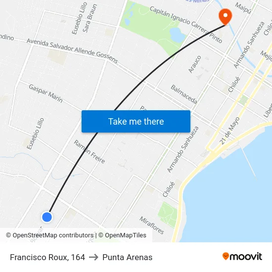 Francisco Roux, 164 to Punta Arenas map