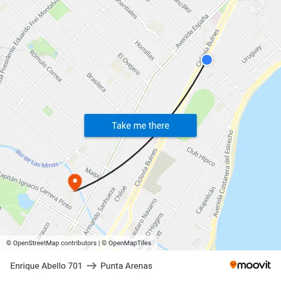 Enrique Abello 701 to Punta Arenas map