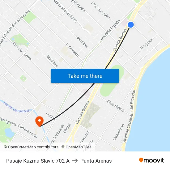 Pasaje Kuzma Slavic 702-A to Punta Arenas map