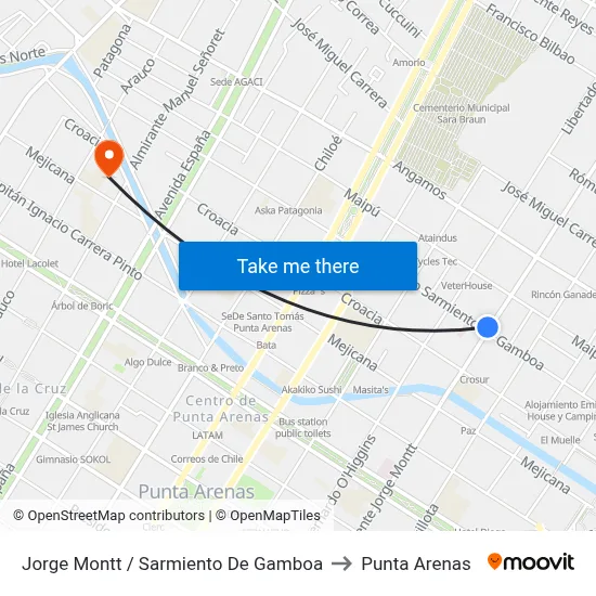Jorge Montt / Sarmiento De Gamboa to Punta Arenas map