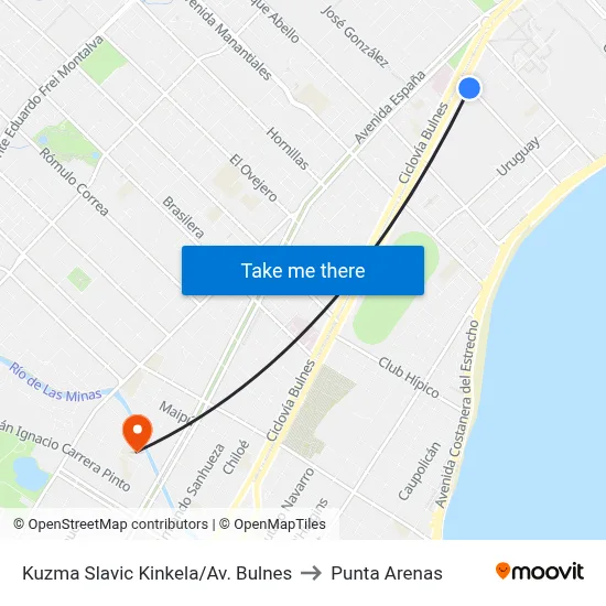 Kuzma Slavic Kinkela/Av. Bulnes to Punta Arenas map