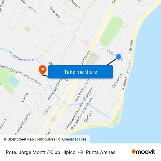 Pdte. Jorge Montt / Club Hipico to Punta Arenas map