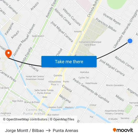 Jorge Montt / Bilbao to Punta Arenas map