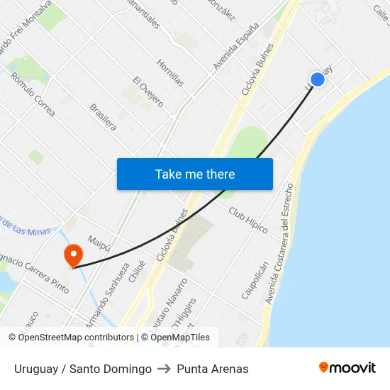 Uruguay / Santo Domingo to Punta Arenas map