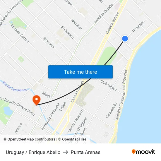 Uruguay / Enrique Abello to Punta Arenas map