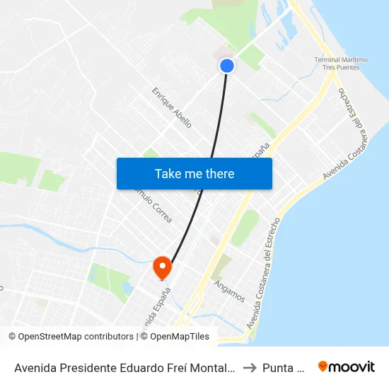 Avenida Presidente Eduardo Freí Montalva / Hospital Clinico to Punta Arenas map