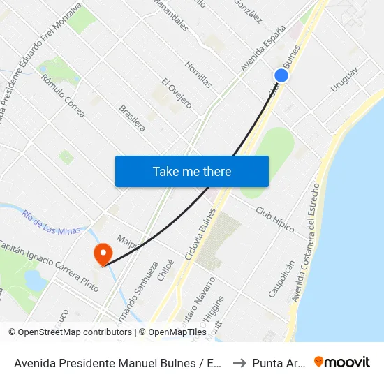 Avenida Presidente Manuel Bulnes / Enrique Abello to Punta Arenas map