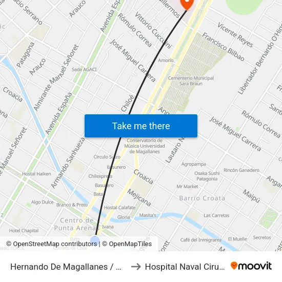 Hernando De Magallanes / Av. Cristobal Colón to Hospital Naval Cirujano Guzmán map