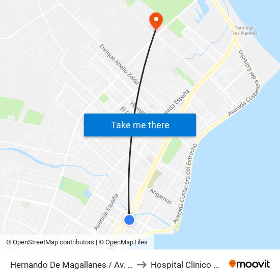 Hernando De Magallanes / Av. Cristobal Colón to Hospital Clínico Magallanes map