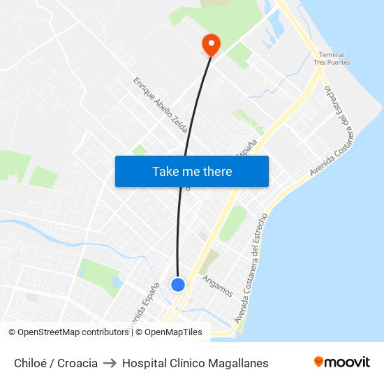 Chiloé / Croacia to Hospital Clínico Magallanes map