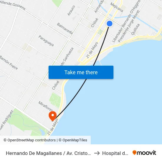 Hernando De Magallanes / Av. Cristobal Colón to Hospital de dia map