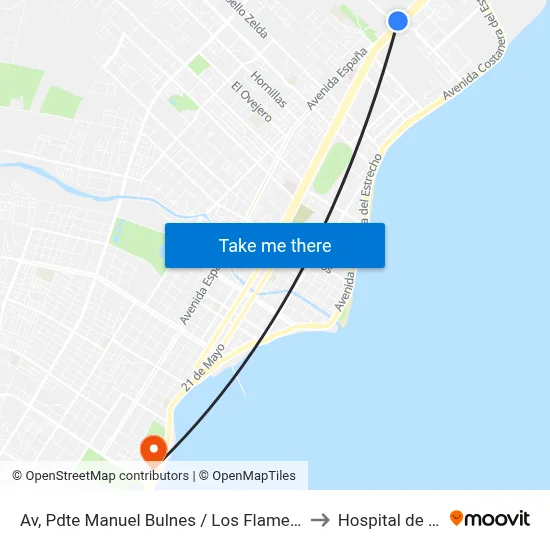 Av, Pdte Manuel Bulnes / Los Flamencos to Hospital de dia map