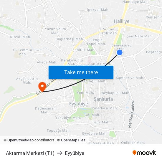 Aktarma Merkezi (T1) to Eyyübiye map