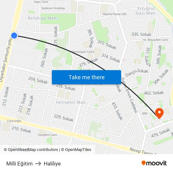 Milli Eğitim to Haliliye map