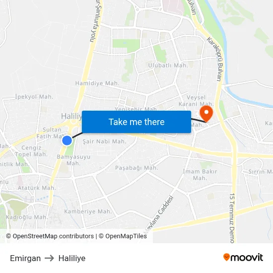 Emirgan to Haliliye map