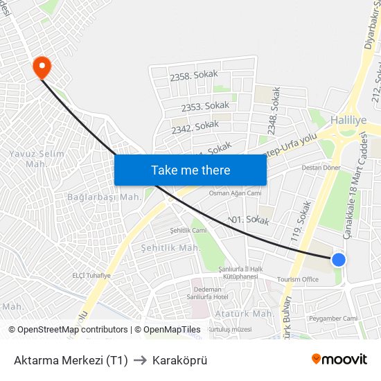 Aktarma Merkezi (T1) to Karaköprü map