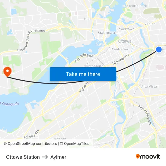 Ottawa Station to Aylmer map