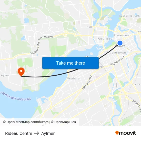 Rideau Centre to Aylmer map