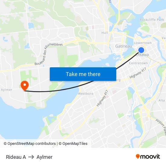 Rideau A to Aylmer map