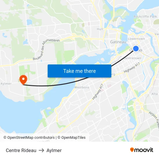Centre Rideau to Aylmer map
