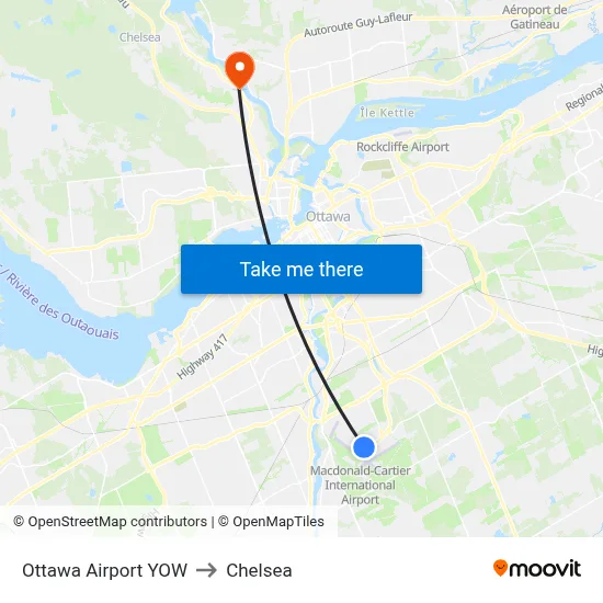 Ottawa Airport YOW to Chelsea map