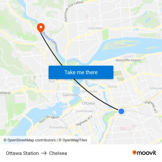 Ottawa Station to Chelsea map