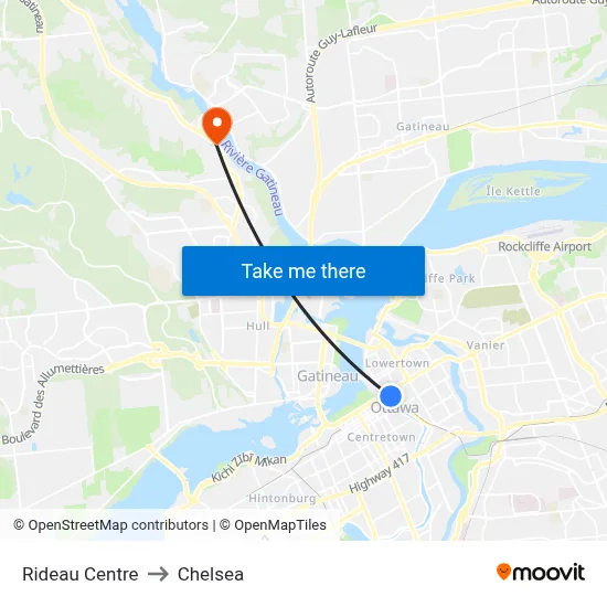 Rideau Centre to Chelsea map