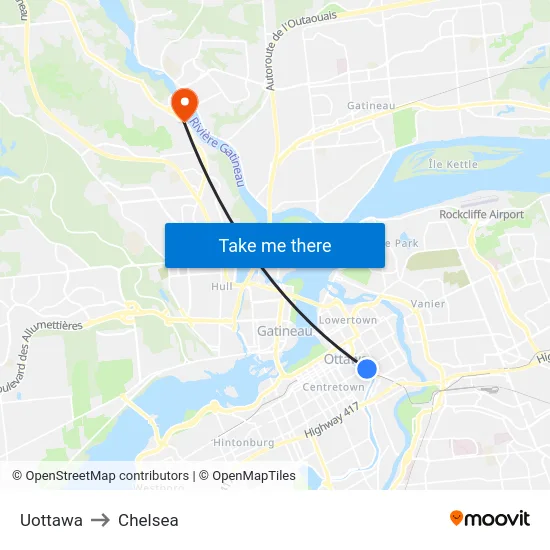 Uottawa to Chelsea map