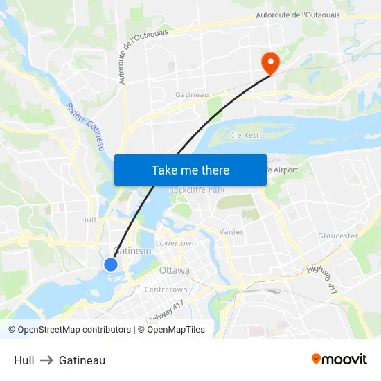 Hull to Gatineau map