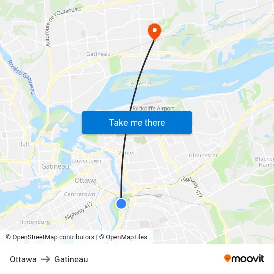 Ottawa to Gatineau map
