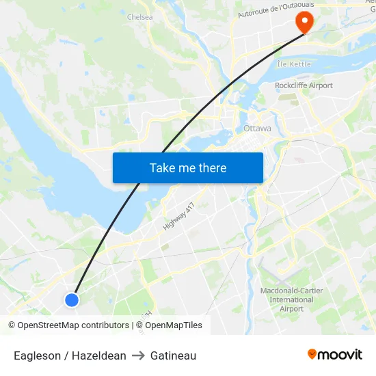 Eagleson / Hazeldean to Gatineau map