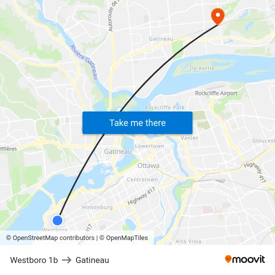 Westboro 1b to Gatineau map