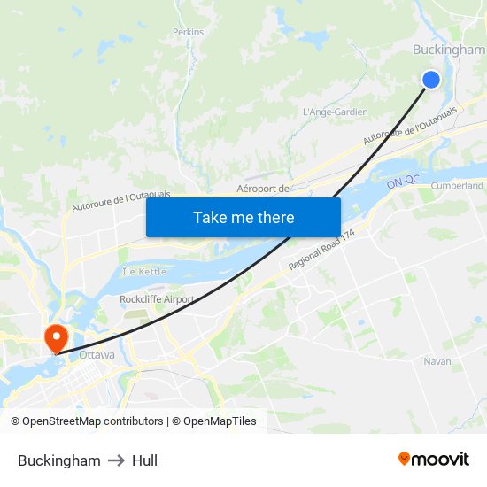 Buckingham to Hull map