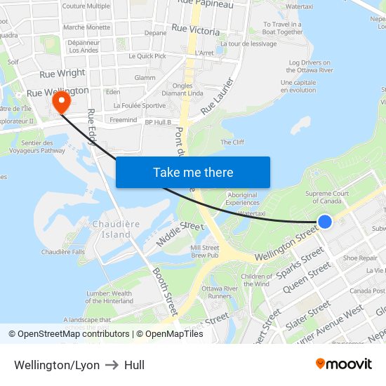 Wellington/Lyon to Hull map