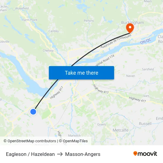Eagleson / Hazeldean to Masson-Angers map