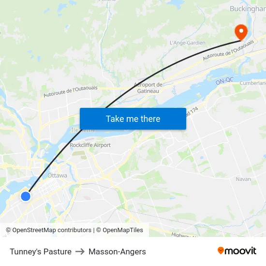Tunney's Pasture to Masson-Angers map