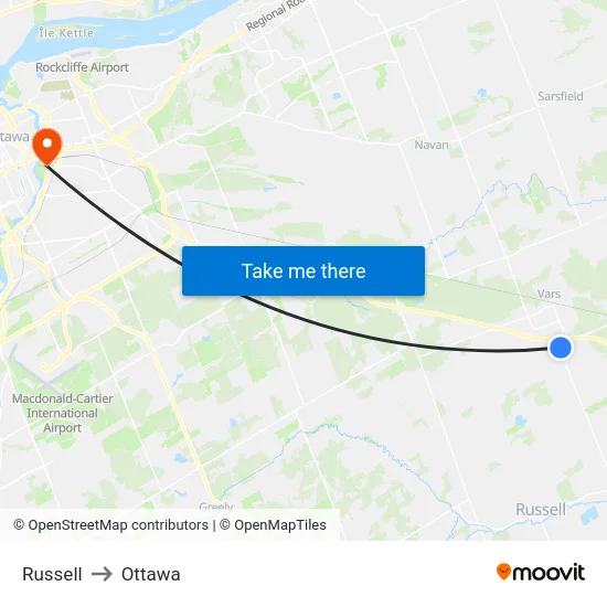 Russell to Ottawa map