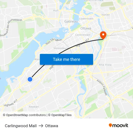 Carlingwood Mall to Ottawa map