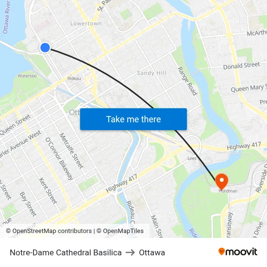 Notre-Dame Cathedral Basilica to Ottawa map