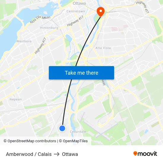 Amberwood / Calais to Ottawa map