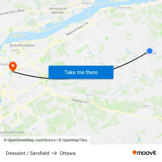 Dessaint / Sarsfield to Ottawa map