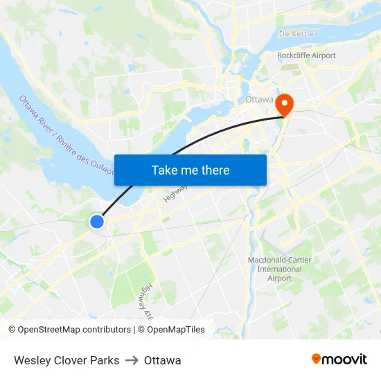Wesley Clover Parks to Ottawa map