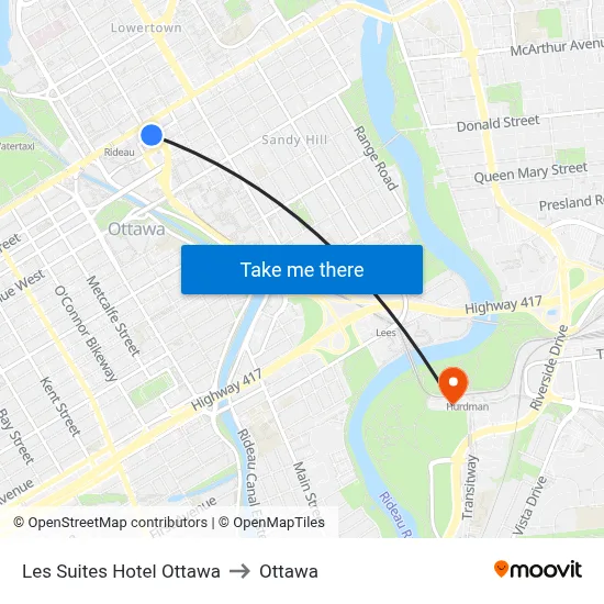Les Suites Hotel Ottawa to Ottawa map