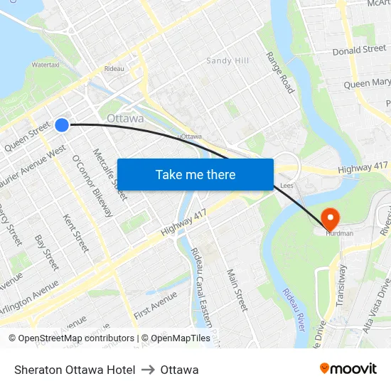 Sheraton Ottawa Hotel to Ottawa map