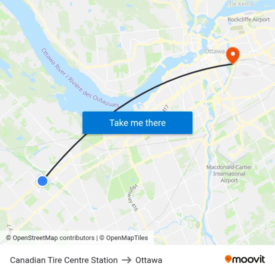 Canadian Tire Centre Station to Ottawa map