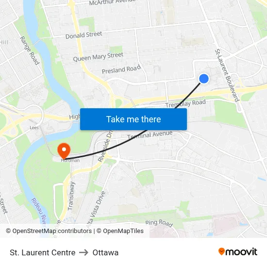St. Laurent Centre to Ottawa map