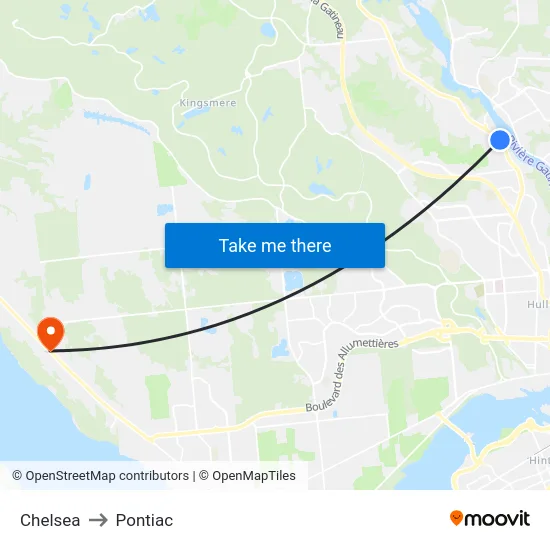 Chelsea to Pontiac map