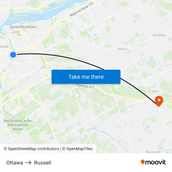 Ottawa to Russell map