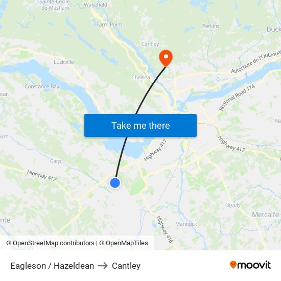 Eagleson / Hazeldean to Cantley map