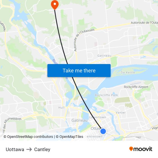 Uottawa to Cantley map